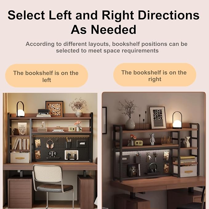 Desktop Hutch Bookshelf, 4-Tier Metal Desk Shelf for Top of Desk | Heavy Duty Countertop Organizer Rack with Peg Board & Accessories Space-Saving Storage for Dorm, Office & Home