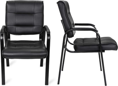 ZenStyle Set of 2 Office Reception Guest Chair No Wheels, Executive Side Chair with Bonded Leather and Black Metal Frame for Waiting Room, Conference Room, Reception Meeting, Lobby
