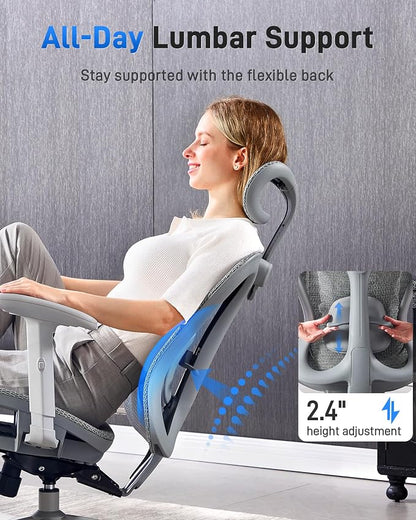 amseatec Ergonomic Office Desk Chair, Comfortable Computer Gaming Chair, Breathable Mesh Back & Seat, Adjustable Armrest & Headrest, Lumbar Support, Butterfly Design for Home Office, Gray