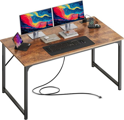 PRAISUN 47 X 24 Inch Computer Desk with Power Outlets & USB-C Port, Office Desk with Deeper Desktop, Study, Bedroom, Writing Work from Home Table, Metal Frame, Rustic Brown