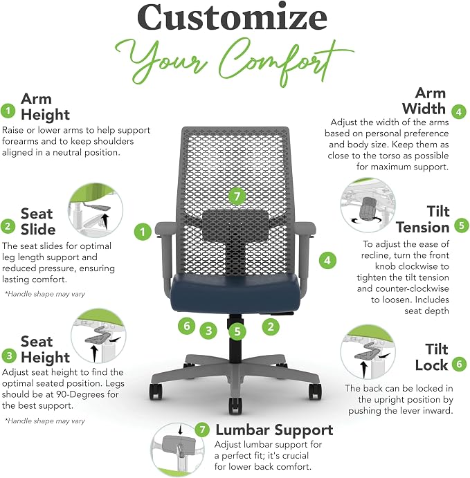 HON Ignition 2.0 ReActiv Ergonomic Office Chair, Mesh Desk Chair with Lumbar Support, Synchro‑Tilt Recline, Height and Width Adjustable Arms, Swivel Wheels, Titanium Frame, Ocean