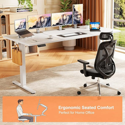 Sweetcrispy 63 Inch Electric Standing Desk, Height Adjustable Sit Stand Up Desk, Computer Workstation Home Office Gaming Rising Table with Memory Preset Splice Board, White