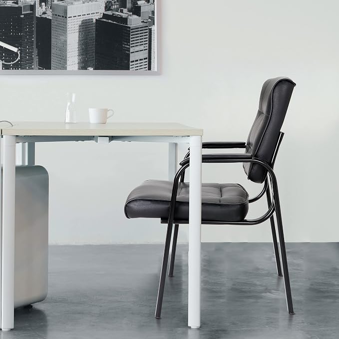 ZenStyle Office Leather Guest Chairs, Office Reception Chairs Executive Side Chair with Bonded Leather and Black Metal Frame for Waiting Room, Conference