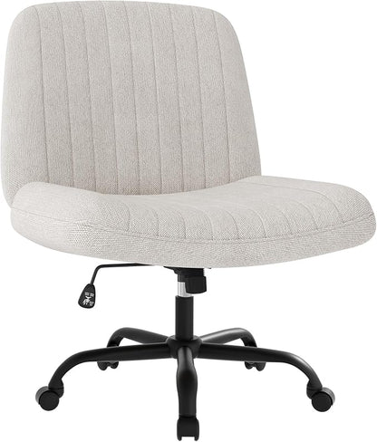 Shintenchi Criss Cross Chair,Cross Legged Office Seat with Wheels Armless Swivel Vanity Chair,Height Adjustable Wide Computer Task Seating for Home Office,Beige