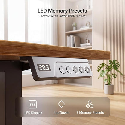 Claiks Electric Standing Desk 35 x 20 Inches, Compact Adjustable Height Motorized Sit Stand Desk with 3 Memory Presets & Cable Management, Space-Saving Computer Workstation for Bedroom, Rustic Brown