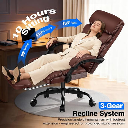 AreShark Office Chair - Ergonomic Comfortable High Back Computer Desk Chair with Foot Rest - Executive Breathable Swivel Rolling Reclining Leather Chair with Lumbar Support for Home Gaming Relaxing