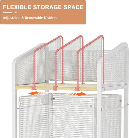 Tiaoheka Rolling File Cabinet with Adjustable Dividers, Mobile Filing Cabinet with Storage Drawer on Lockable Wheels, Hanging File Organizer Beside Under Desk for Office, Home, White（Patent Pending）
