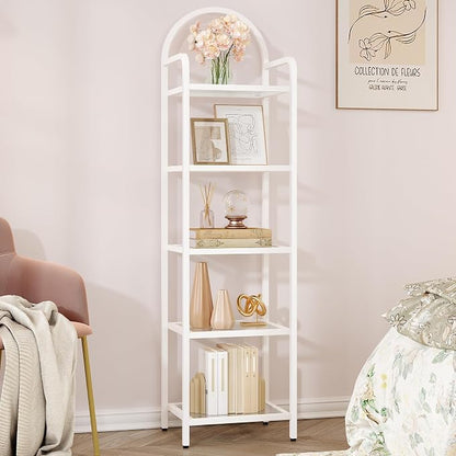 Hzuaneri Bookcase Bookshelf, Tempered Glass Bookshelves, Slim Shelving Unit for Bedroom, Bathroom, Home Office, Steel Frame, 5 Tier White BC05099W
