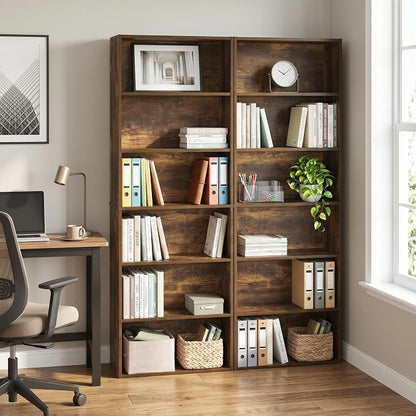 Furinno Jaya Book Shelf Set of 2, 6-Tier Bookshelf, Bookcase, 9.5 x 24.6 x 71, for Home Office, Living Room, Amber Pine