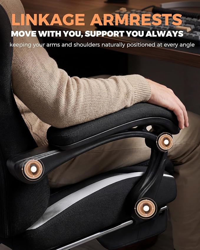GTPLAYER Gaming Chair with Foot Rest & Pocket Spring Cushion, Ergonomic High Back Computer Desk Chair with Headrest & Lumbar Support for Back Pain Relief, Breathable Fabric, Black
