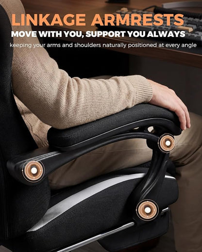 GTPLAYER Gaming Chair with Foot Rest & Pocket Spring Cushion, Ergonomic High Back Computer Desk Chair with Headrest & Lumbar Support for Back Pain Relief, Breathable Fabric, Black