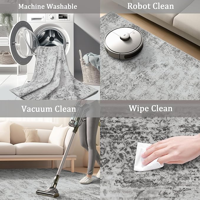 8x10 Area Rug Living Room Rugs - Washable Rug Large Modern Abstract Soft Thin Carpets Indoor Floor No Slip Vintage Carpet for Bedroom Under Dining Table Nursery Home Office Decor Gray