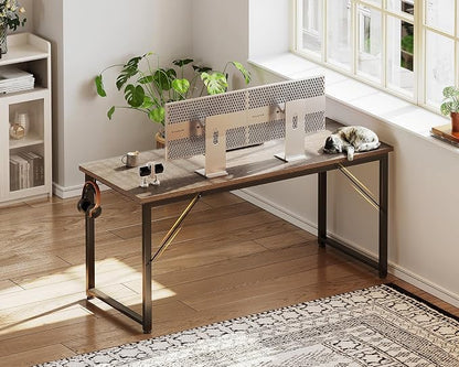 Casaottima 54 Inch Computer Desk for Home Office, Study Writing Table for Small Spaces, Simple Modern Desk with Headphone Hooks, Grey Oak