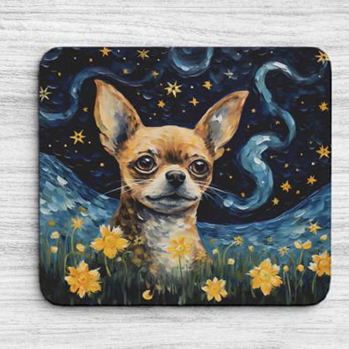 Starry Night Dog Mouse Pad for Home Office Gaming Working Desk Computer Desktop Accessories Non-Slip Rubber Mouse Pad for Dog Lovers (Chihuahua)