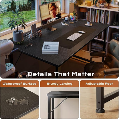 PRAISUN 47 X 24 Inch Computer Desk with Power Outlets & USB-C Port, Office Desk with Deeper Desktop, Study, Bedroom, Writing Work from Home Table, Metal Frame, Black