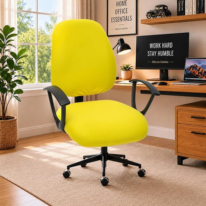 Stretchable Desk Office Chair Seat Covers - Universal Stretch Computer Chair Slipcover - 180GSM Washable Rotating Backrest Coverings & Cushion Protectors for Dogs, Cats, Pets, Yellow
