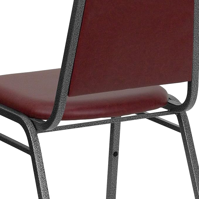 Flash Furniture 4 Pack HERCULES Series Trapezoidal Back Stacking Banquet Chair in Burgundy Vinyl - Silver Vein Frame