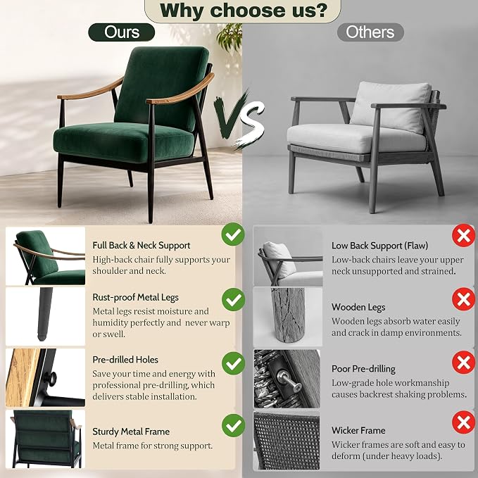 RNKSFX Modern Accent Chair for Living Room Bedroom Mid Century Arm Chair Upholstered Office Accent Chair Comfy Waiting Room Chair with Metal Frame, Green