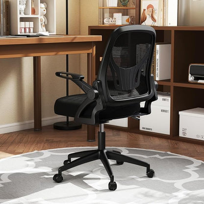 Giantex Mesh Office Chair, Ergonomic Desk Chair with Flip-up Arms & Lumbar Support, Height Adjustable Swivel Computer Desk with High Back for Home Office (Black)