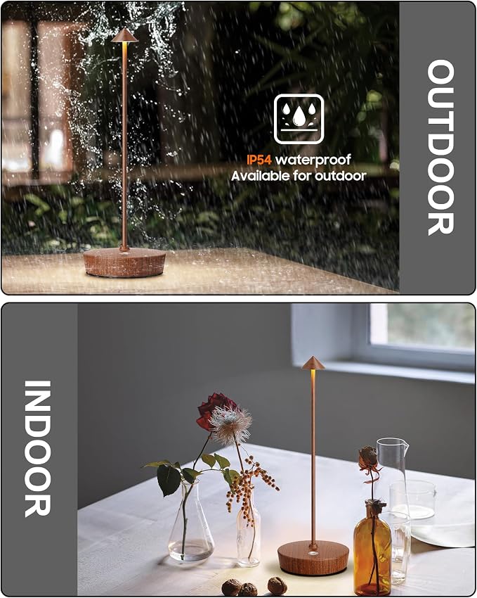 Cordless Table Lamps Rechargeable, 6000mAh Battery Operated LED Desk Lamp Outdoor Waterproof Portable Touch Dimmable Table Night Light for Patio Restaurant Dining Home Set of 2 Wood Grain