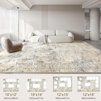 UERMEI 12x15 Area Rug Living Room Rugs - Washable Neutral Modern Abstract Soft Thin Large Rug Indoor Floor No Slip Rug Carpet for Bedroom Under Dining Table Home Office Decor - Golden Grey