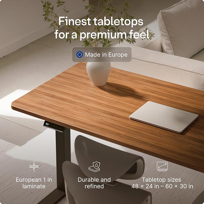 Desktronic HomeOne Standing Desk 54x28 — Ergonomic Sit Stand Home Office Desk, Made in Europe, Electric Dual Motor Height Adjustable, USB & USB-C Charging, Wobble-Free, Touchscreen, 3 Memory Presets