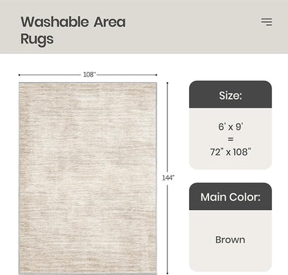 Valenrug Washable Rugs 6x9 - Non Slip 6x9 Area Rugs for Living Room, Stain Resistant Area Rugs for Bedroom, Foldable Machine Washable Area Rug(6'x9', Brown)