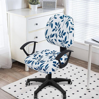 Smiry Stretch Printed Office Computer Chair Covers, Universal Washable Removable Desk Rotating Chair Slipcovers Protector, Seat + Backrest Cover - Teal and White