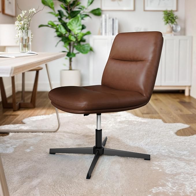 Flash Furniture Chloe Commercial Mid-Back Swivel Office Chair, Padded LeatherSoft, Adjustable Height, Ergonomic Mid-Rise Back, Armless, Stationary, Cognac/Black