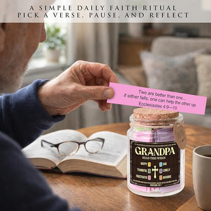 Bible Verse Jar for Grandpa, Fathers Gift for Grandpa, Scripture Jar Gift for Grandfather, 92 Encouraging Bible Verses, Religious Gifts for Men