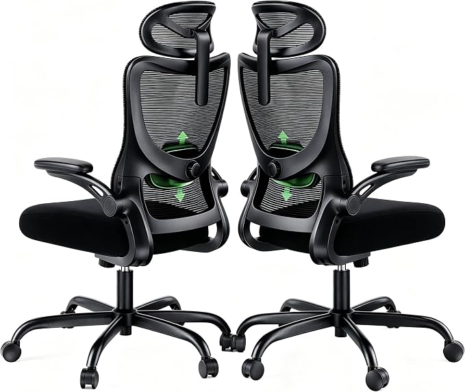 Marsail Ergonomic Office Chair with 3D Armrests, Pack of 2 | Office Desk Chair with High Back Mesh, Adjustable Lumbar Support, Rolling Work Swivel Task Chairs with Wheel, Headrest, home