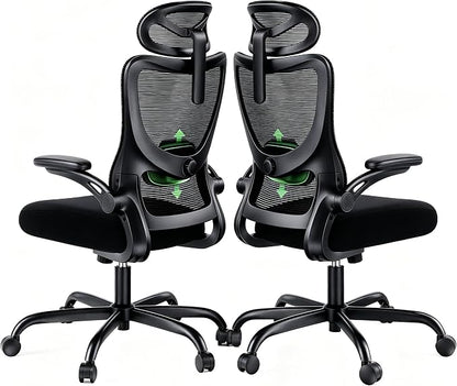 Marsail Ergonomic Office Chair with 3D Armrests, Pack of 2 | Office Desk Chair with High Back Mesh, Adjustable Lumbar Support, Rolling Work Swivel Task Chairs with Wheel, Headrest, home