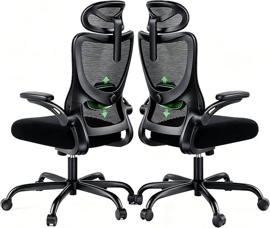 Marsail Ergonomic Office Chair with 3D Armrests, Pack of 2 | Office Desk Chair with High Back Mesh, Adjustable Lumbar Support, Rolling Work Swivel Task Chairs with Wheel, Headrest, home
