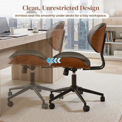 Home Office Desk Chair with Wheels, Adjustable Height Armless Desk Chairs, PU Leather Mid Back 360° Small Computer Chair for Study Meeting Makeup Room (Black Stripe)