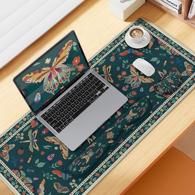 iCasso Large Mouse pad for Desk, Computer Desk Mat, 3Pcs XXL Keyboard and Mouse Pad + Keyboard Wrist Rest, Desk Matt for Desktop, Easy Typing Pain Relief Ultra Thick Mousepad Keyboard Mat(Green)