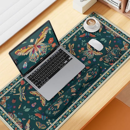 iCasso Large Mouse pad for Desk, Computer Desk Mat, 3Pcs XXL Keyboard and Mouse Pad + Keyboard Wrist Rest, Desk Matt for Desktop, Easy Typing Pain Relief Ultra Thick Mousepad Keyboard Mat(Green)