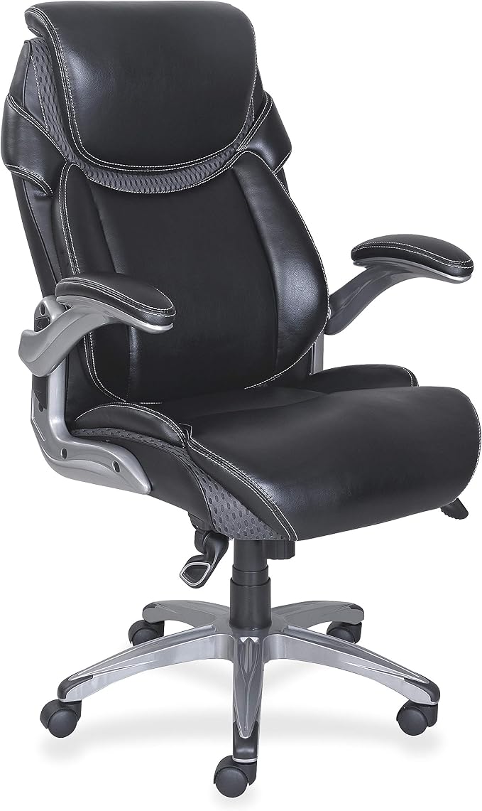 Lorell Wellness by Design Executive Chair, High-Back, Bonded Leather, Black
