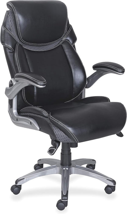 Lorell Wellness by Design Executive Chair, High-Back, Bonded Leather, Black
