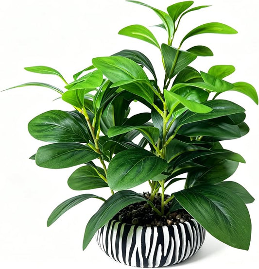 Realistic Artificial Potted Plant, Faux Indoor Greenery for Home Office Living Room Bookshelf Bathroom Decor, Low-Maintenance Space-Saving Fake Plants with Modern Decorative Vase