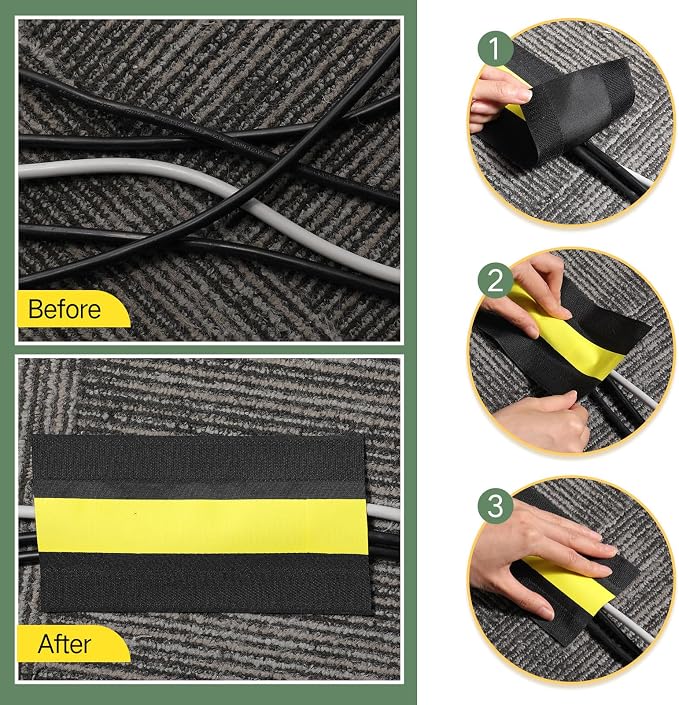 WILLBOND Carpet Cord Cover Cable Protector Floor Cover Cable Protector Management Only for Commercial Office Carpet(9.84 ft,Black and Yellow)
