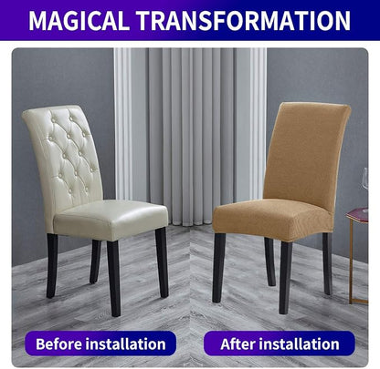 Stretch Chair Covers for Dining Room Set of 2, Removable Washable Dining Room Chair Covers, Dining Chair Slipcovers Seat Protector, Great Home Decor and Banquet Upholstery (Tan, 2 Pack)