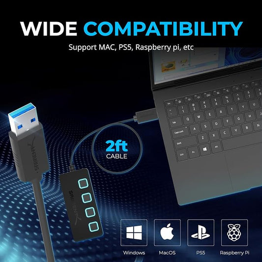 SABRENT 4 Port USB 3.0 Hub with Individual LED Lit Power Switches, Includes 5V/2.5A Power Adapter (HB-UMP3)