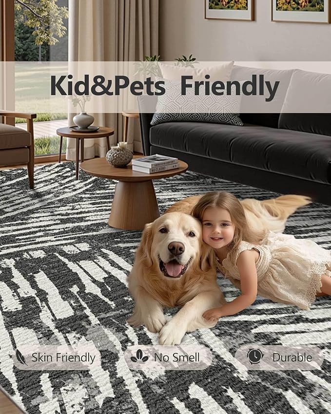 Latte&Fog 3x5 Entryway Rug, Modern Abstract Washable Area Rug, Boho Non Slip Low Pile Indoor Throw Carpet for Bedroom Bedside, Kitchen, Entry and Living Room