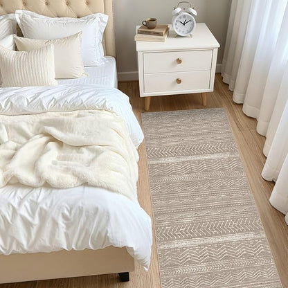 Nakagishi Area Rug Living Room Rugs: 2X6 Machine Washable Boho Large Neutral Farmhouse Stain Resistant Moroccan Indoor Floor Carpet for Bedroom Nursery Dorm Dining Room Home-Dark Brown
