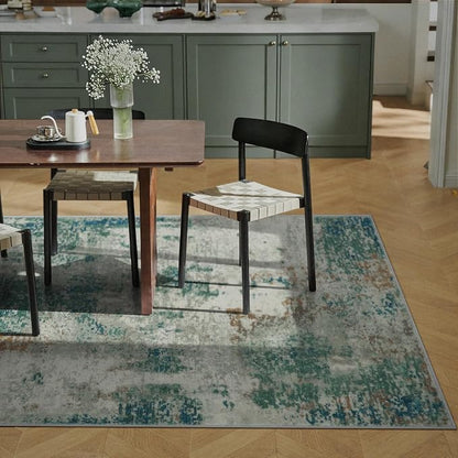 Lahome Modern Abstract Area Rugs 3x5 Washable Rug, Throw Rugs for Bedroom Low Pile Anti Slip, Distressed Accent Carpet for Entryway Kitchen Bathroom Laundry Front Door, Green/Grey