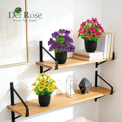 Der Rose 4 Pack Small Fake Plants with Fragrance Discs Spring Faux Flowers in Black Pots Artificial Plants Indoor for Bathroom Room Office Desk Decor