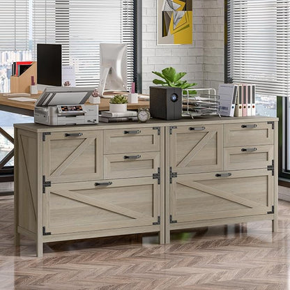 Wood Lateral File Cabinet with 4-Drawer for Hanging Files Letter/A4/Legal Size, Large Farmhouse Filing Cabinets for Home Office, Printer Stand with Office Cabinet, Office Furniture, Rustic Grey