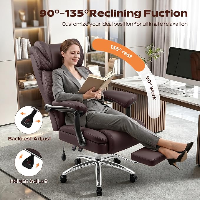 Office Desk Chair with Footrest, Big and Tall Executive Office Computer Chair, Extra Wide 400LBS Heavy Duty Office Chair, High Back Ergonomic Office Gaming Chair with Adjustable Lumbar Support