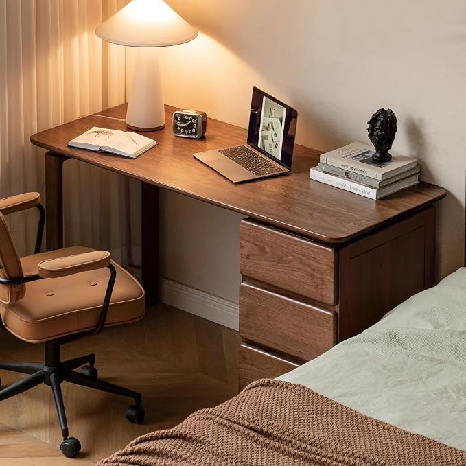 Computer Desk, Home Office Desk, Mid Century Modern Writing Desk with File Drawer for Study PC Desks 63" W