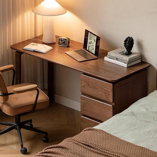 Computer Desk, Home Office Desk, Mid Century Modern Writing Desk with File Drawer for Study PC Desks 55" W